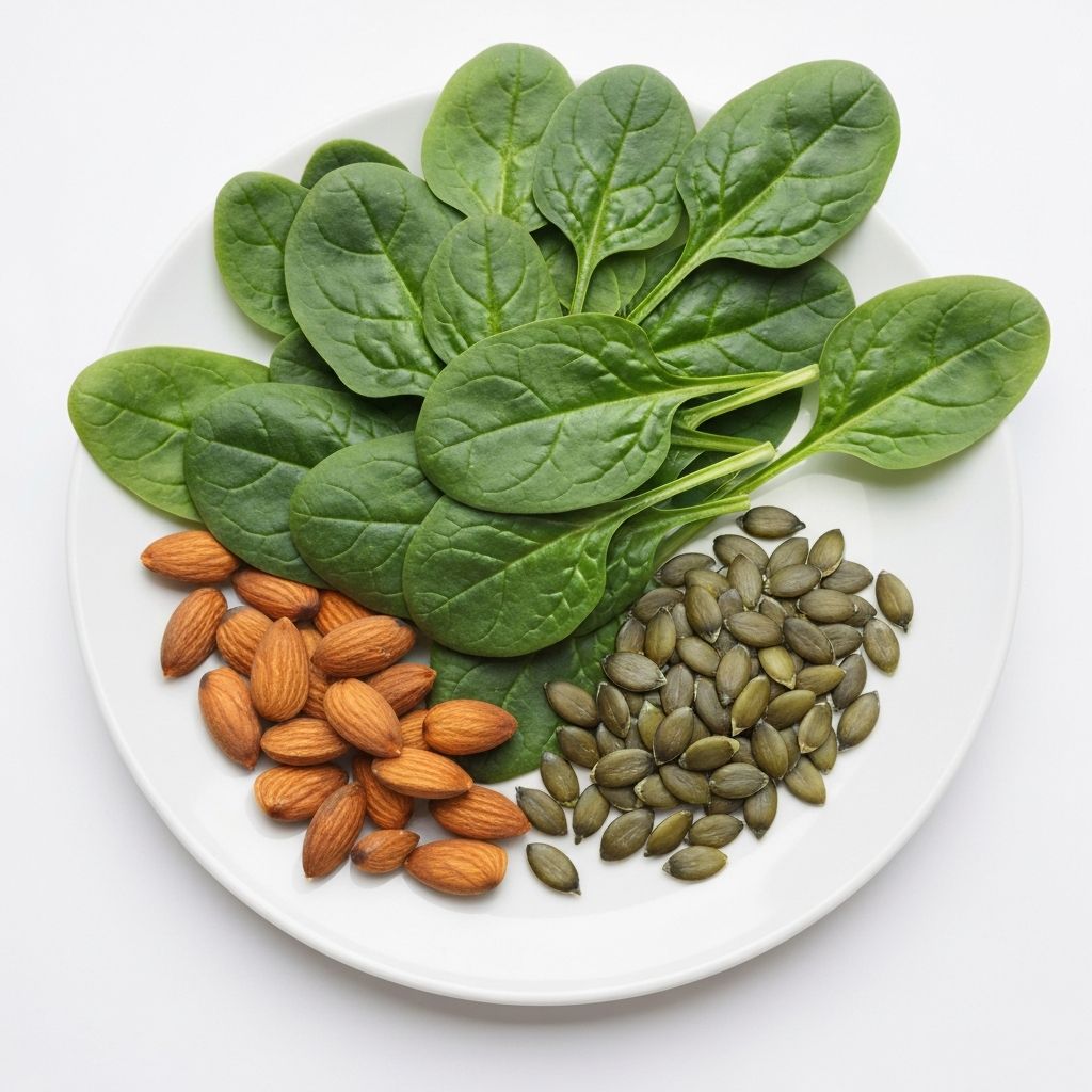Spinach, almonds, and pumpkin seeds