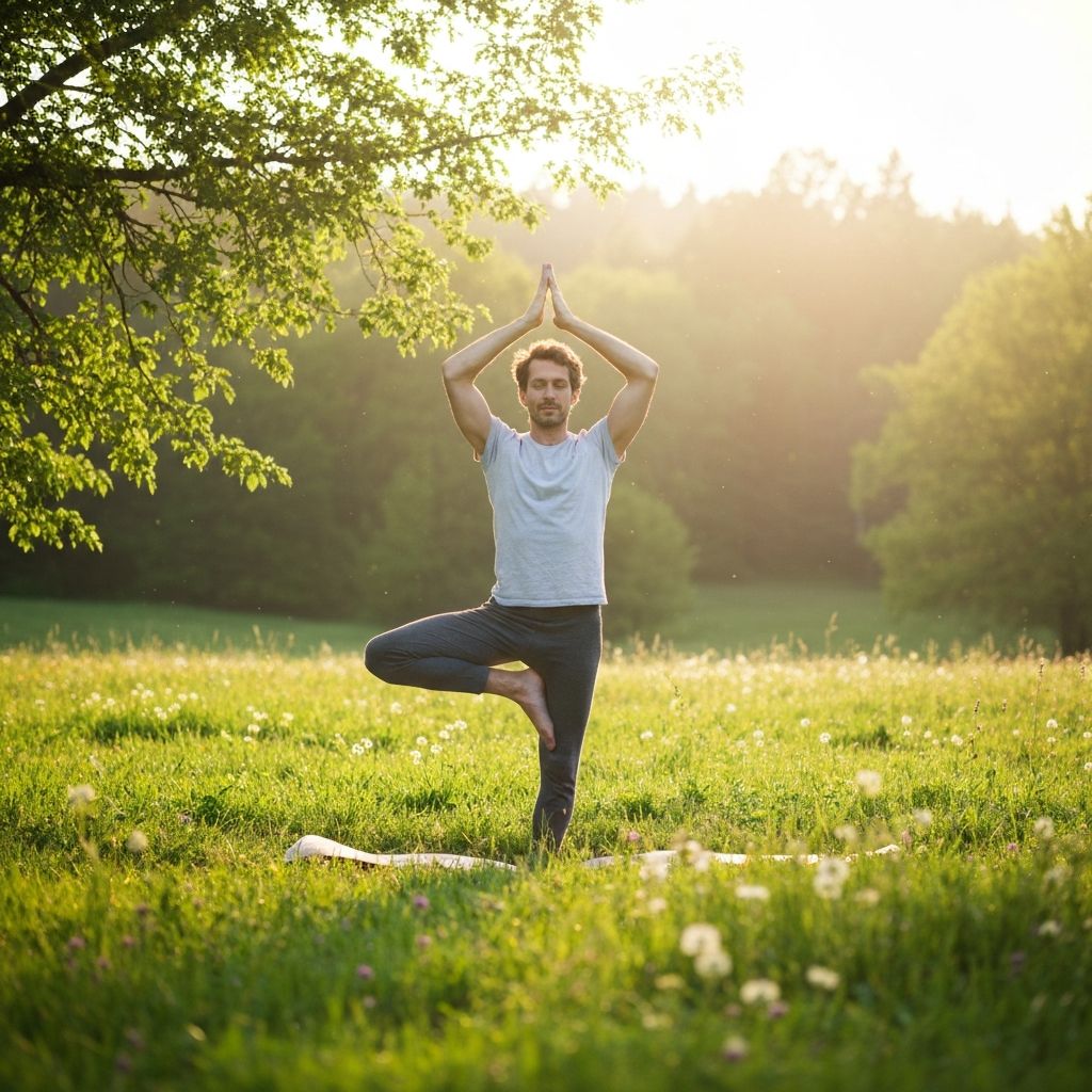 Man practicing yoga in nature